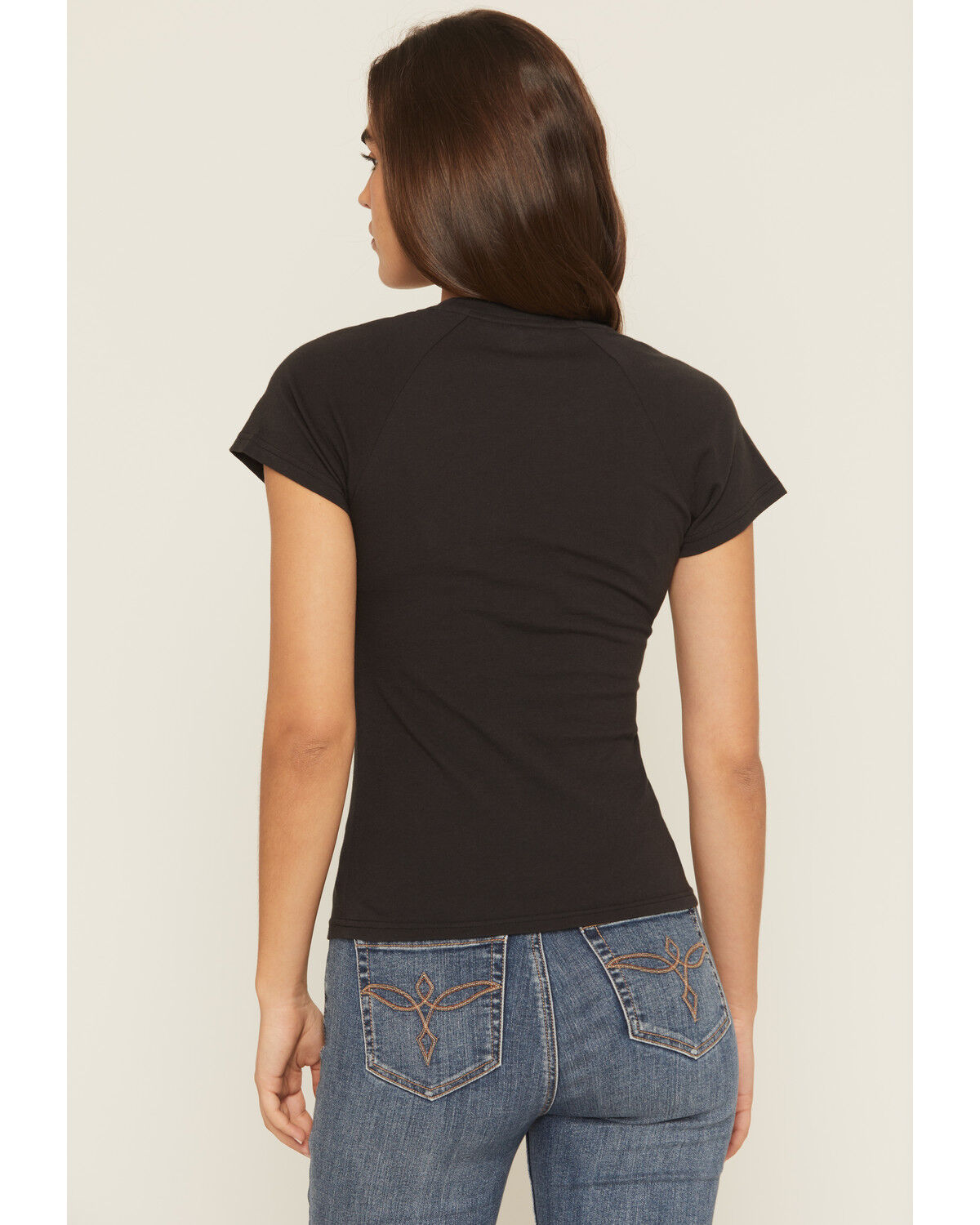 Image #4 - Wrangler Women's Long Live Cowboys Rhinestone Short Sleeve Tee, Black, hi-res