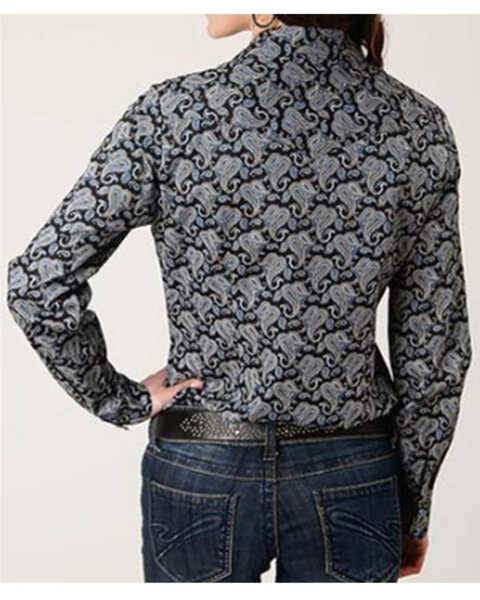 Image #2 - Roper Women's Paisley Print Long Sleeve Pearl Snap Western Shirt, Black/blue, hi-res