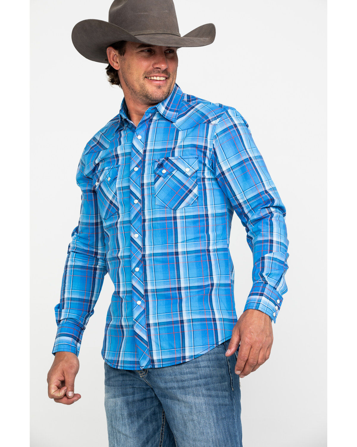 Image #3 - Wrangler Retro Men's Blue Large Plaid Long Sleeve Western Shirt , , hi-res