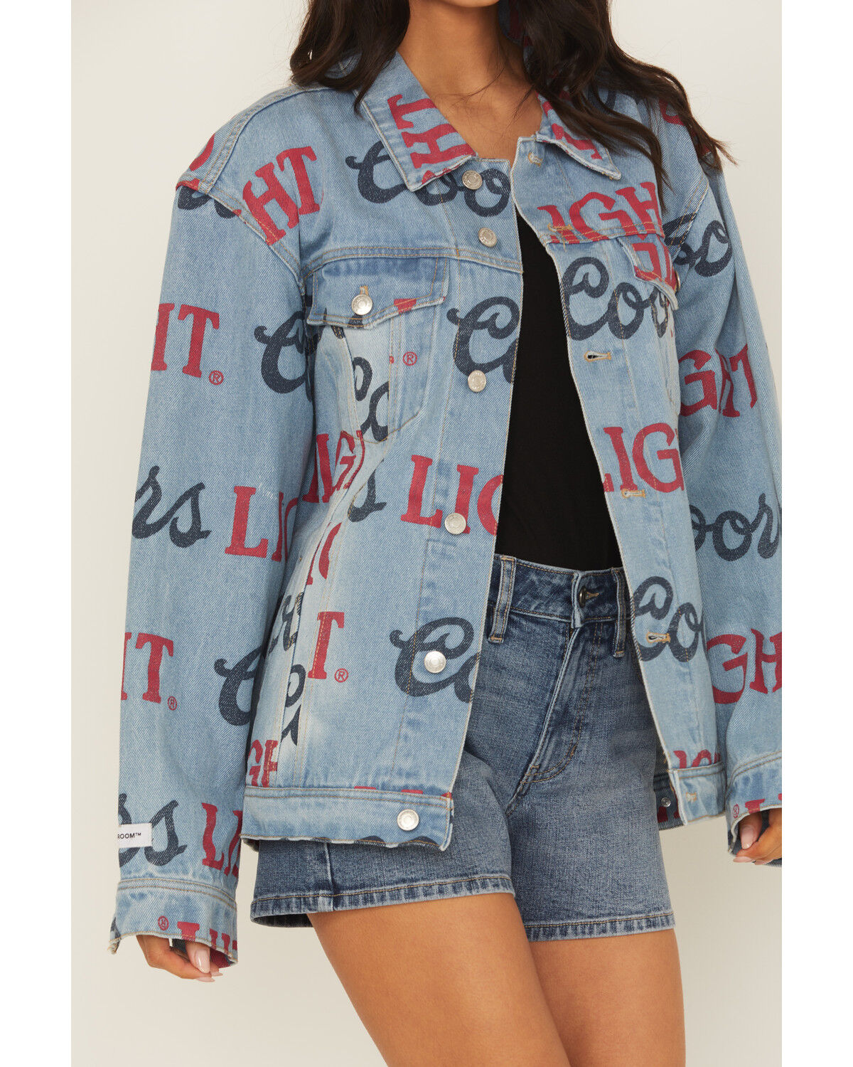 Image #3 - The Laundry Room Women's Medium Wash Coors Light Logo Print Denim Jacket, Medium Wash, hi-res