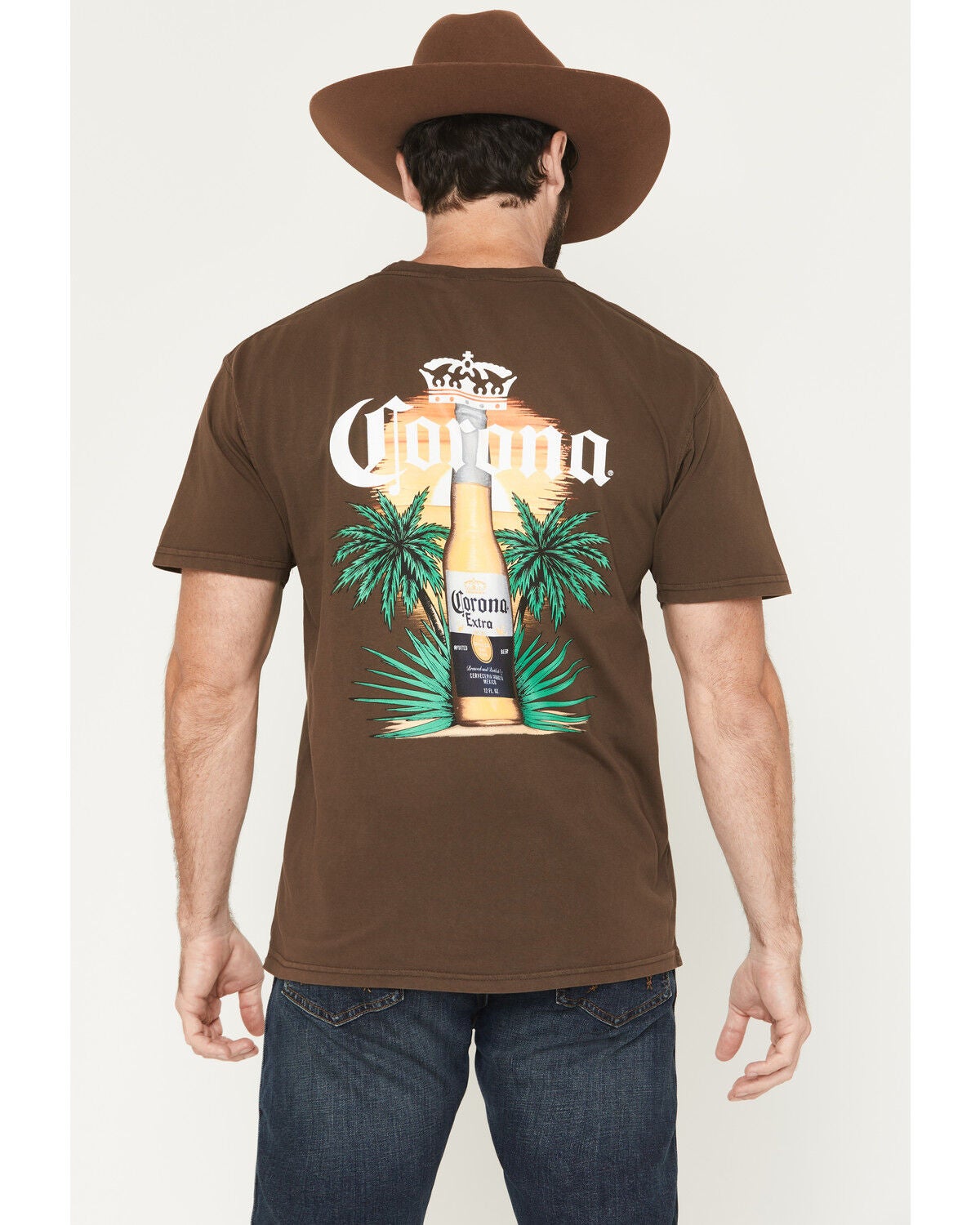 Corona Men's Bottle Sunset Short Sleeve Graphic T-Shirt, Dark Brown, hi-res