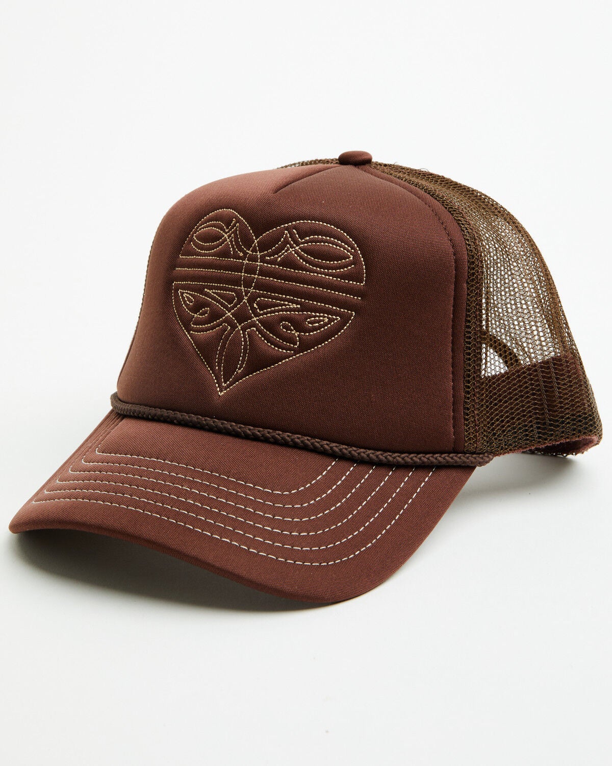 Shyanne Women's Boot Stitch Heart Ball Cap, Brown, hi-res