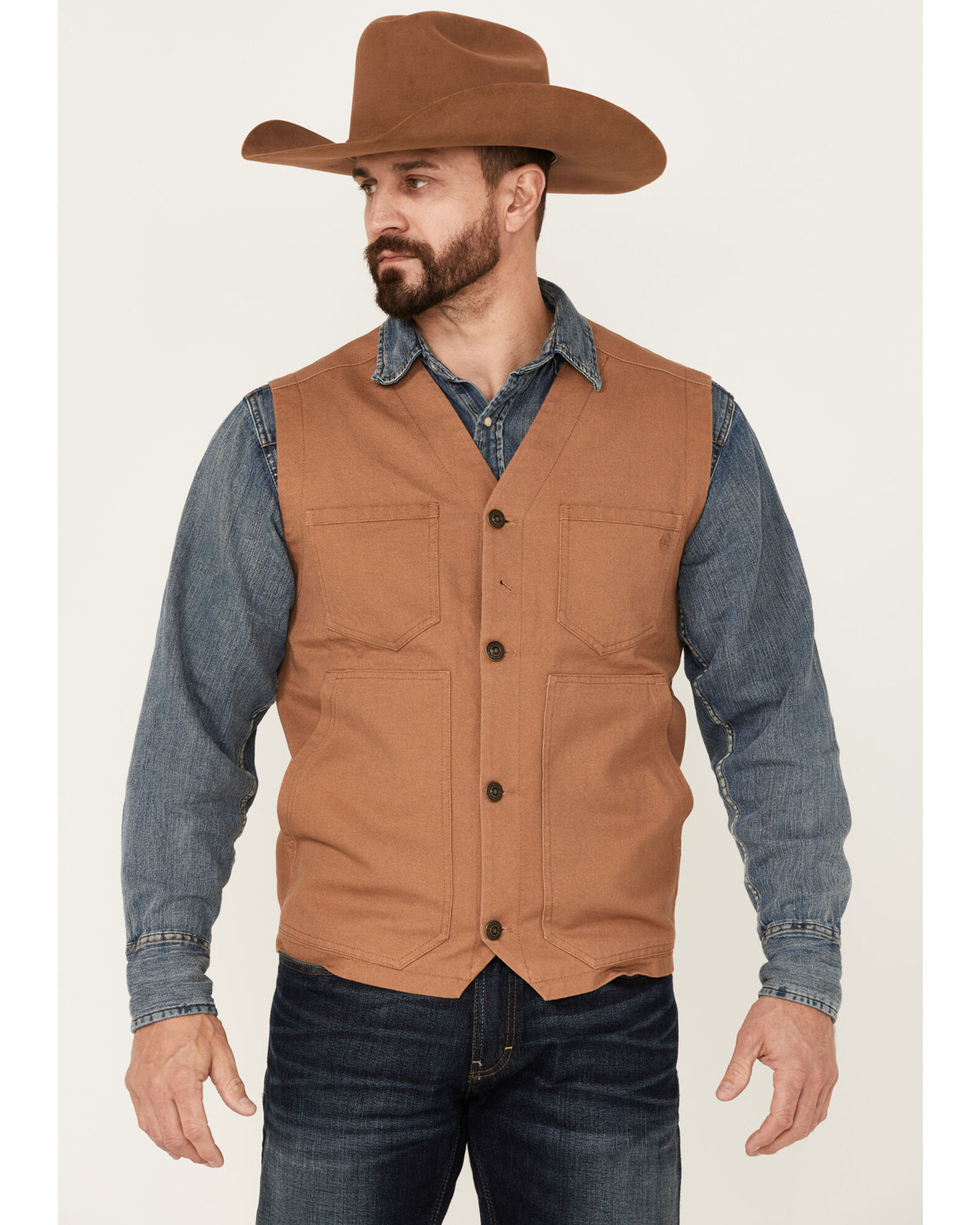Men's Blue Ranchwear Solid Button-Down Duck Canvas Vest