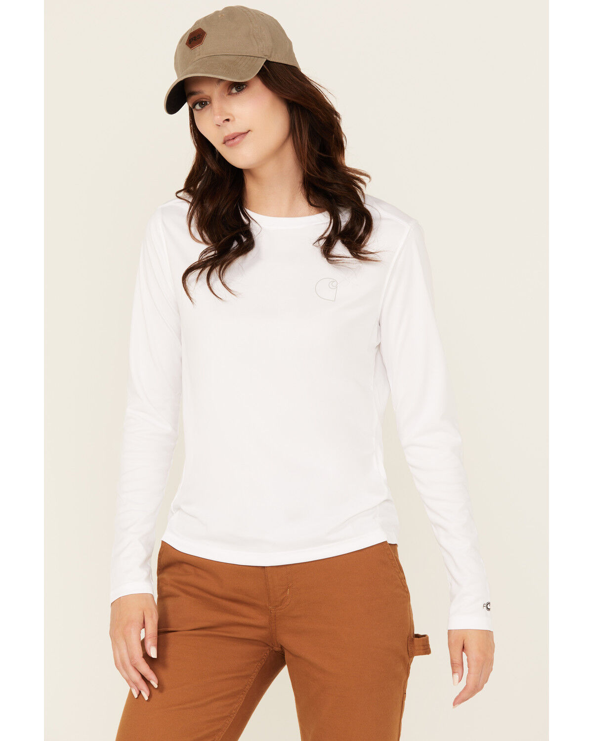 Image #1 - Carhartt Women's Force Sun Defender Relaxed Fit Lightweight Logo Graphic Long Sleeve Tee, White, hi-res