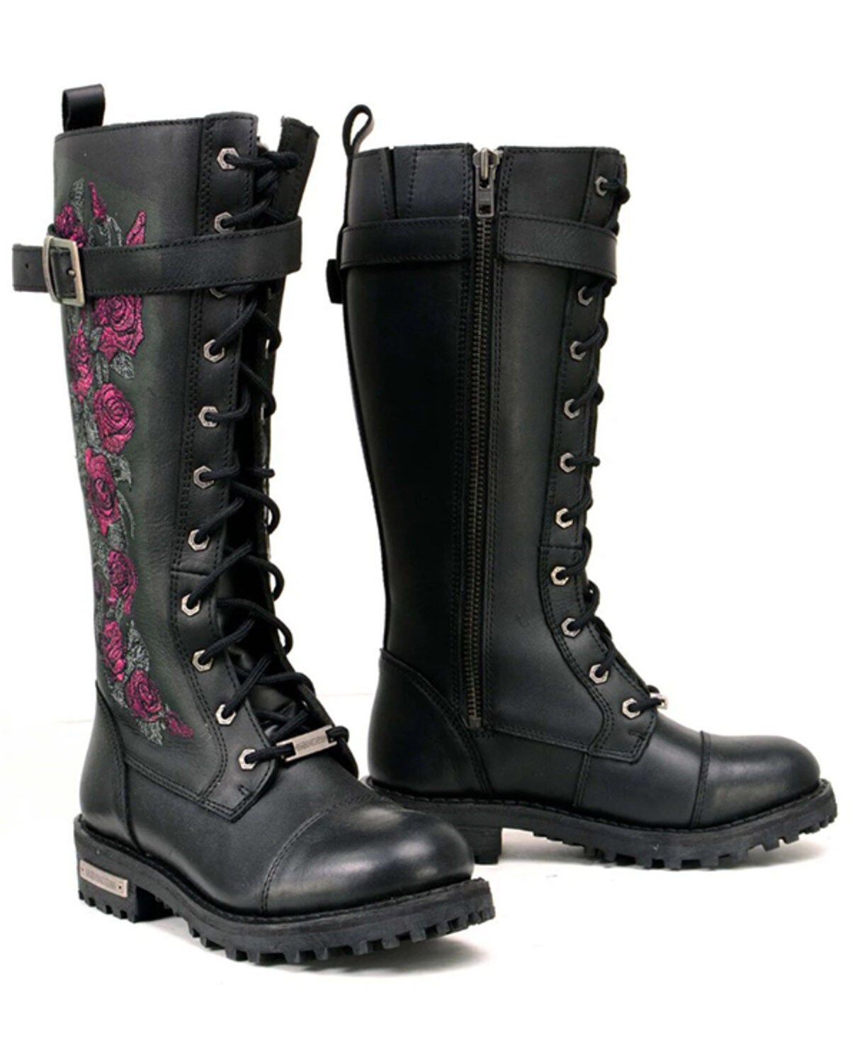 Milwaukee Leather Women's Floral Embroidered Tall Motorcycle Boots - Round Toe, Black, hi-res