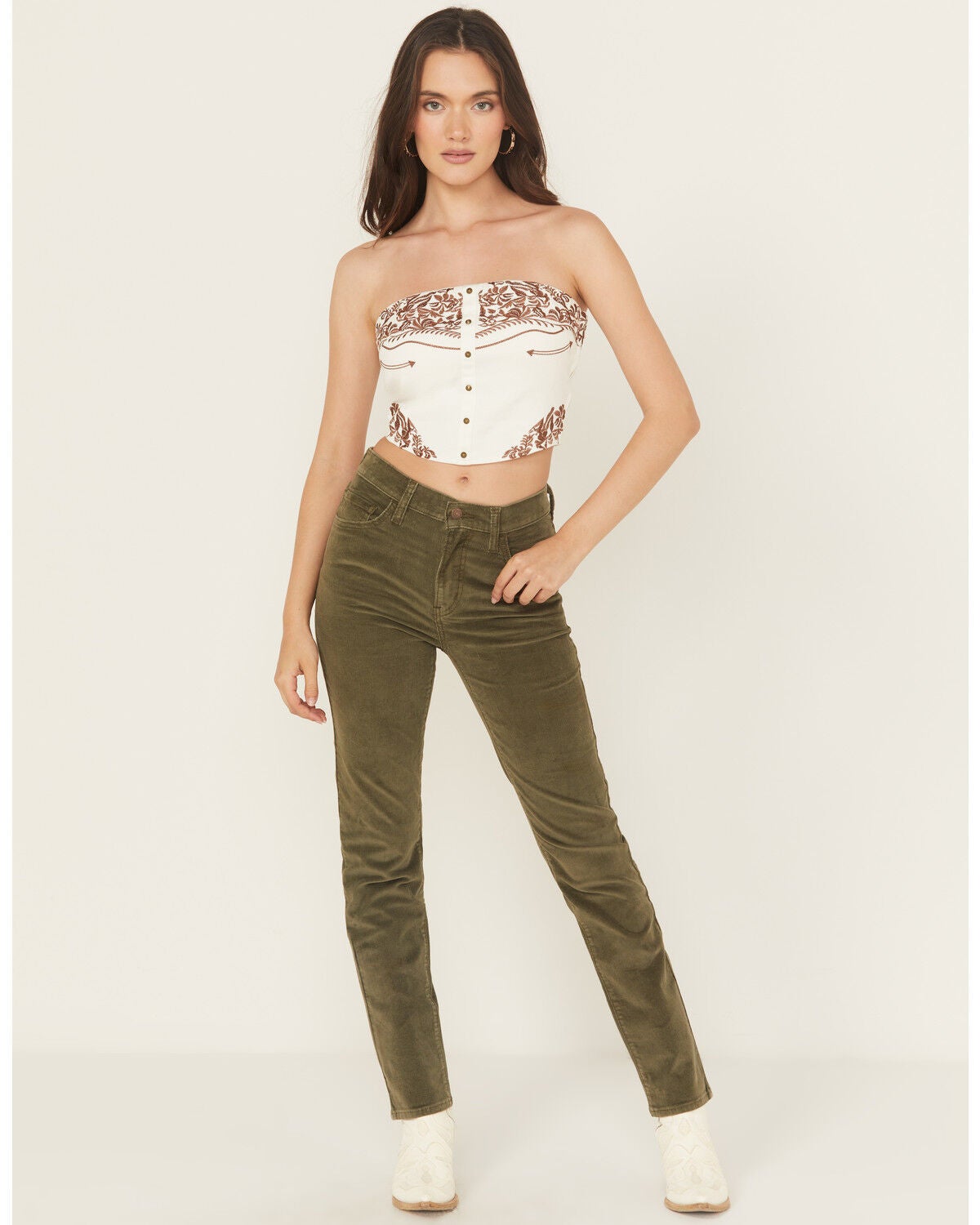 Levi's Women's 724 High Rise Straight Corduroy Stretch Jeans, Olive, hi-res