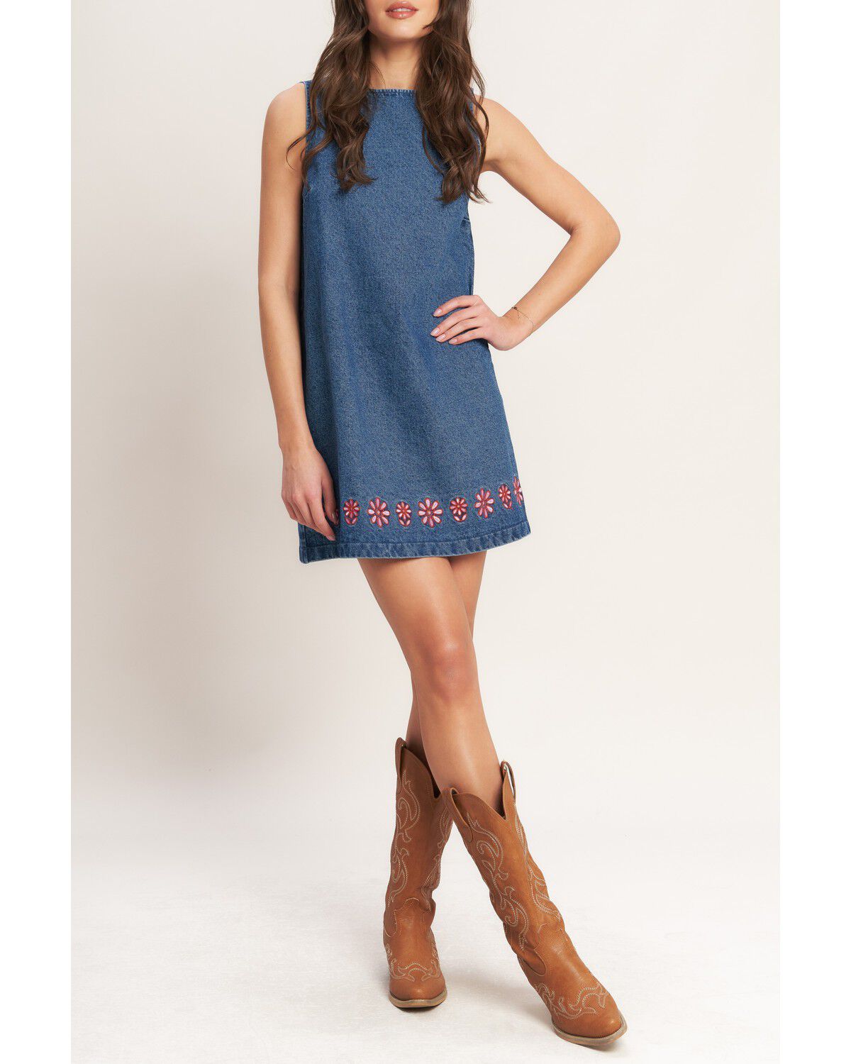 Flying Tomato Women's Shift Denim Mini Dress, Medium Wash, hi-res