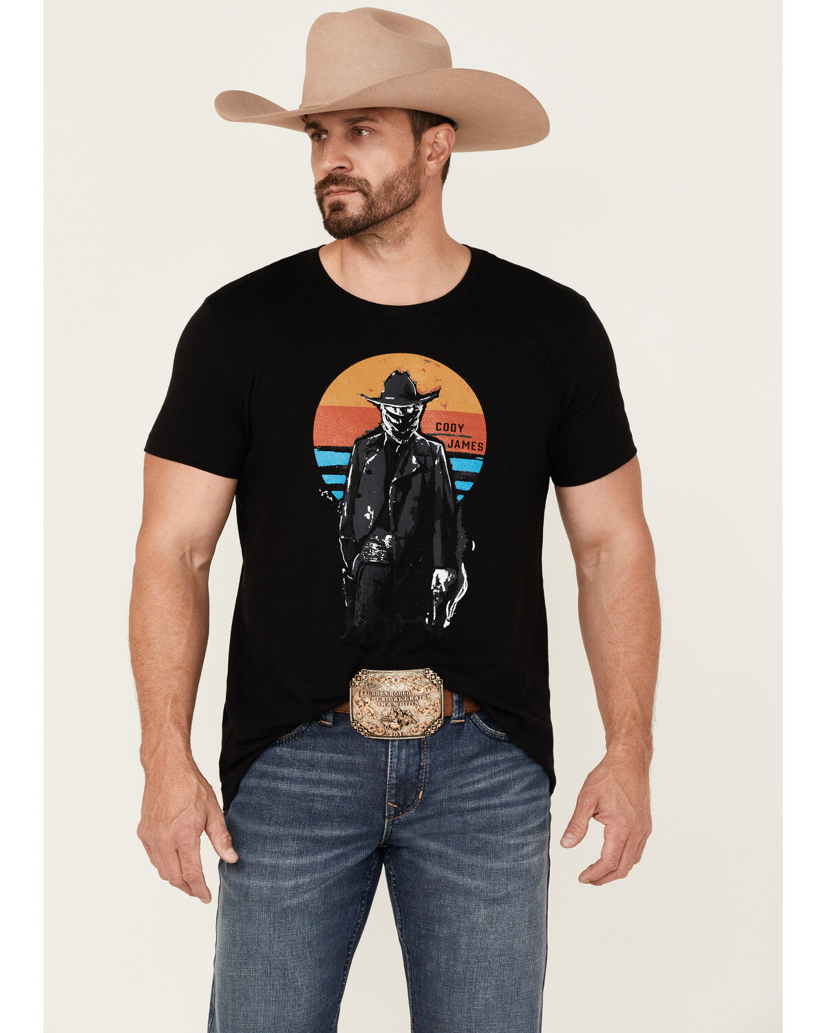 Image #1 - Cody James Men's Sunset Bandit Skull Graphic Short Sleeve T-Shirt, Black, hi-res