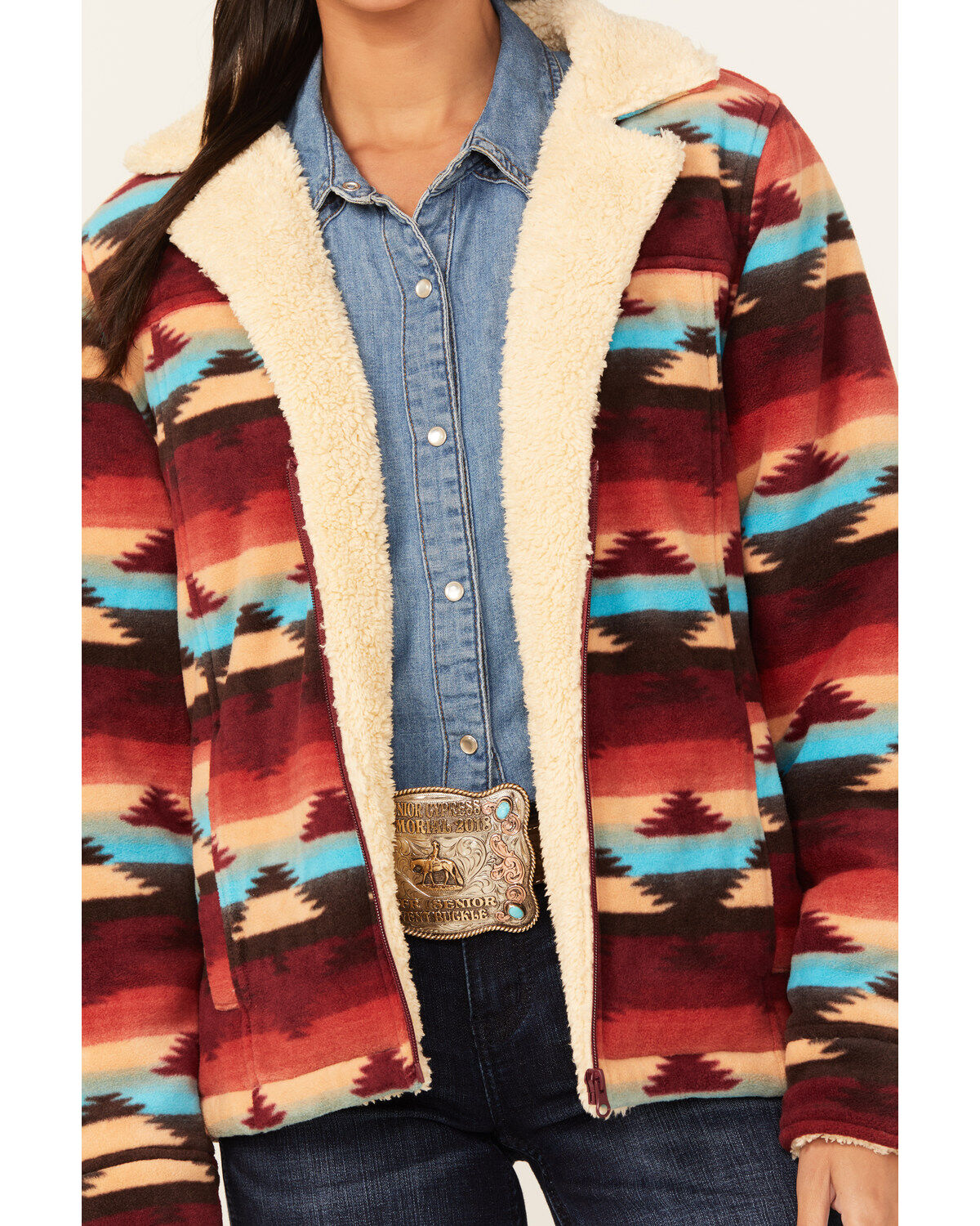 Image #3 - Outback Trading Co Women's Boot Barn Exclusive Southwestern Print Fleece Dawn Jacket, Rust Copper, hi-res