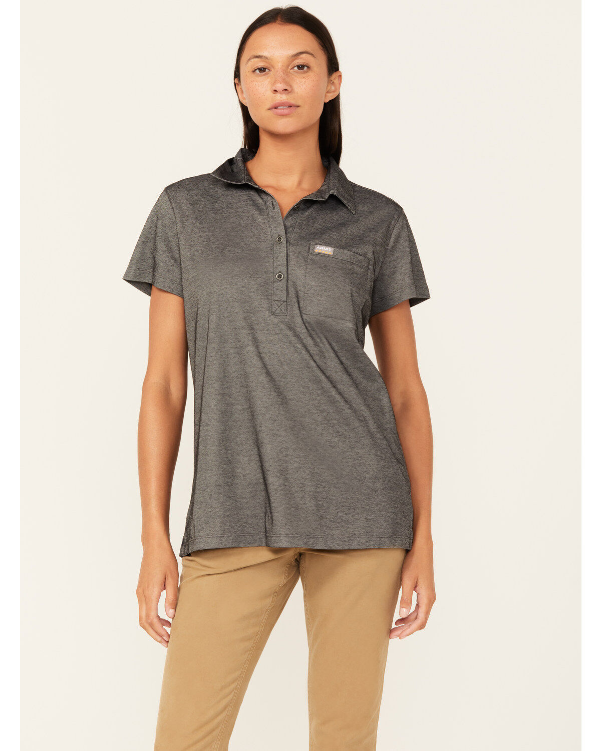 Image #1 - Ariat Women's Rebar Foreman Short Sleeve Polo Shirt, Charcoal, hi-res