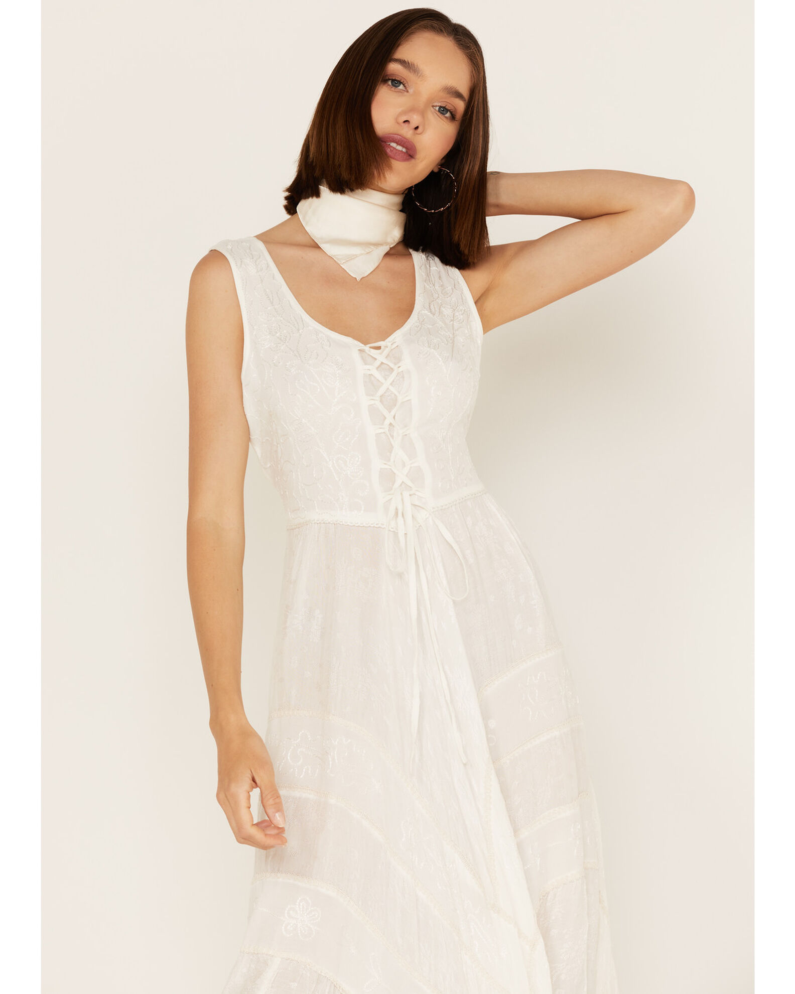 Image #3 - Scully Women's Lace-Up Jacquard Dress, Ivory, hi-res