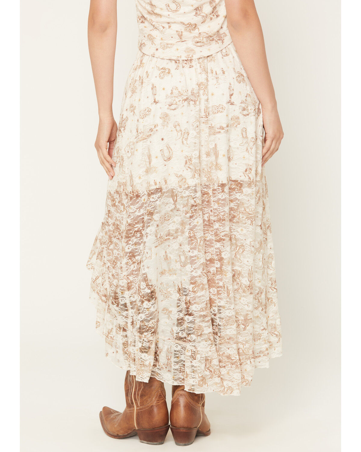 Image #4 - Shyanne Women's Western Conversation Print Lace High-Low Skirt, Ivory, hi-res