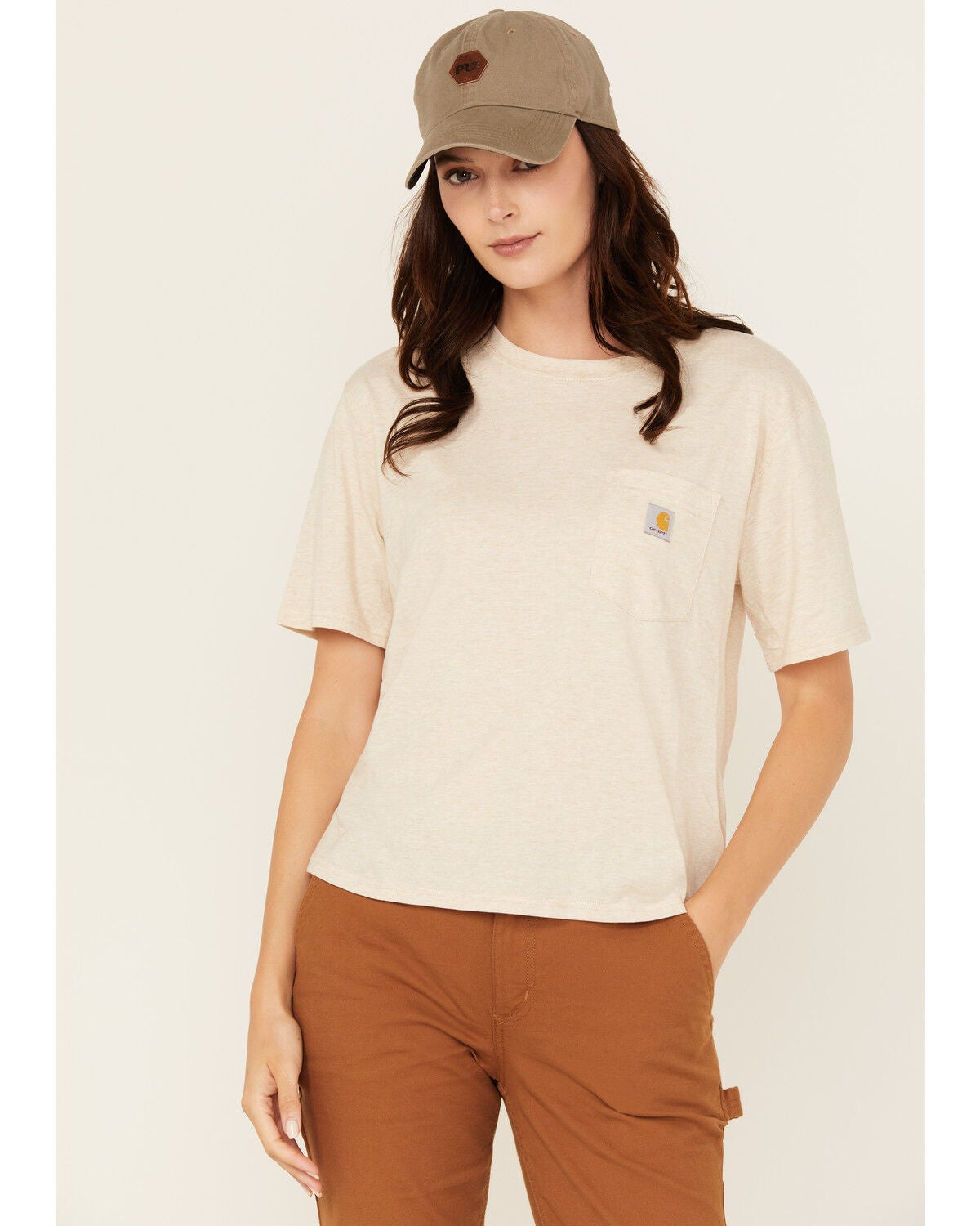 Carhartt Women's Tencel&trade; Fiber Series Loose Fit Short Sleeve Pocket Work Shirt, Oatmeal, hi-res