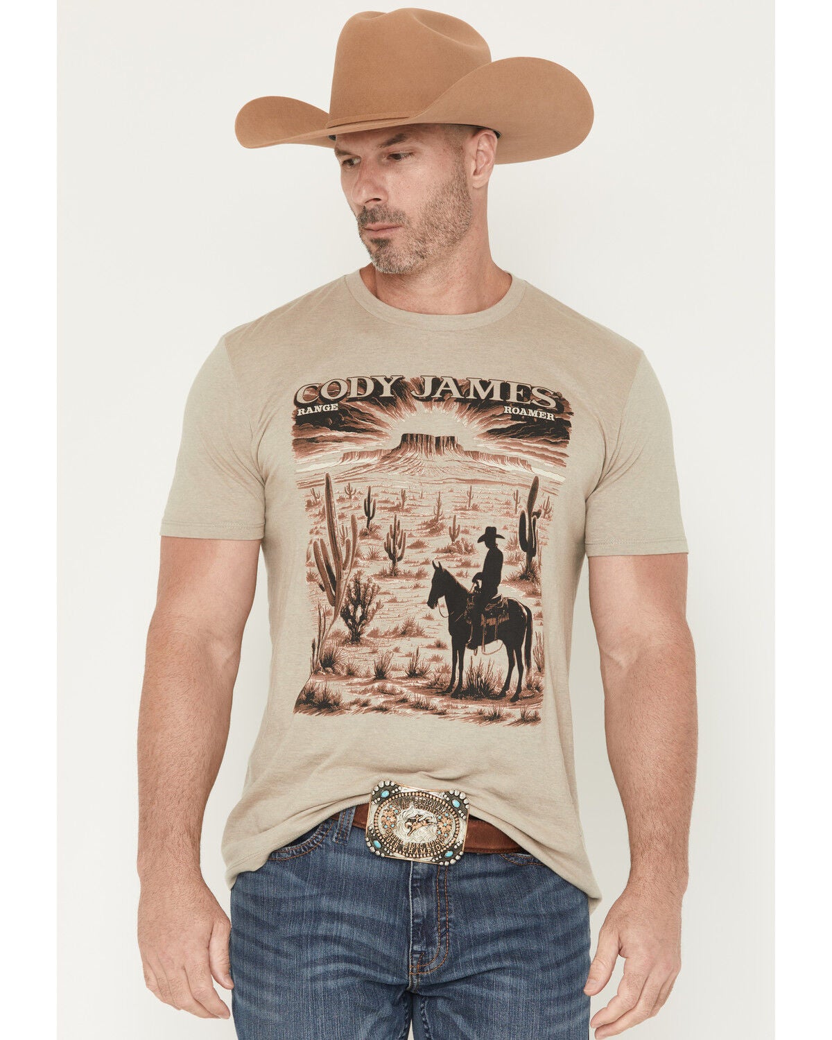 Cody James Men's Range Rider Short Sleeve Graphic T-Shirt, Sand, hi-res