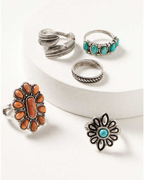 Shyanne Women's Wildflower Bloom Ring Set - 5-Piece, Silver, hi-res