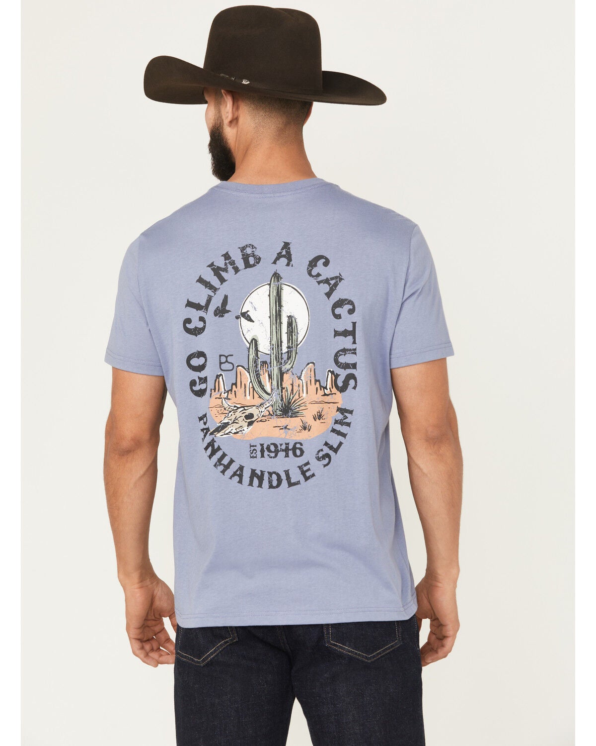 Panhandle Slim Men's Climb A Cactus Short Sleeve Graphic T-Shirt, Indigo, hi-res