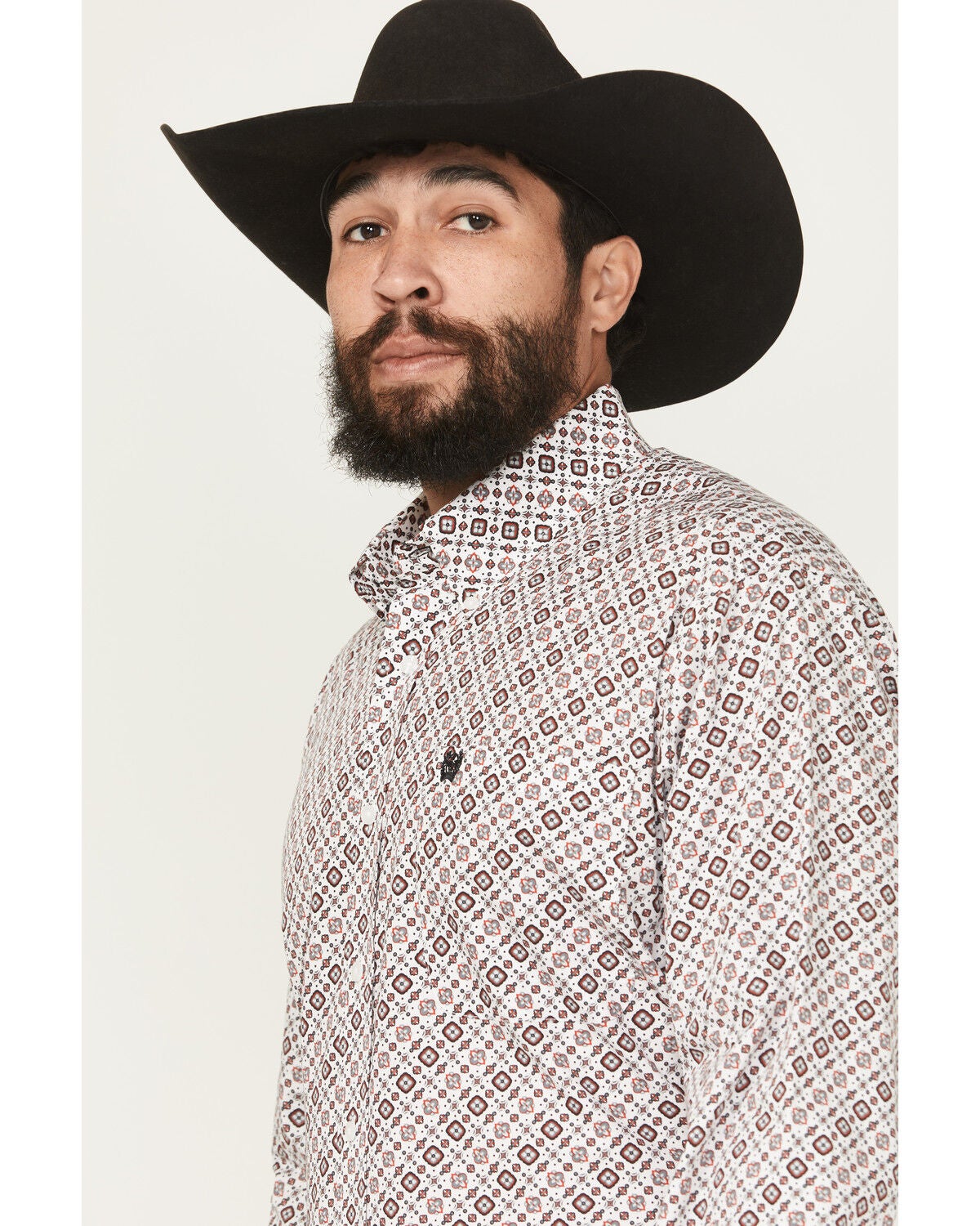 Image #2 - Cinch Men's Geo Print Long Sleeve Button-Down Western Shirt, White, hi-res