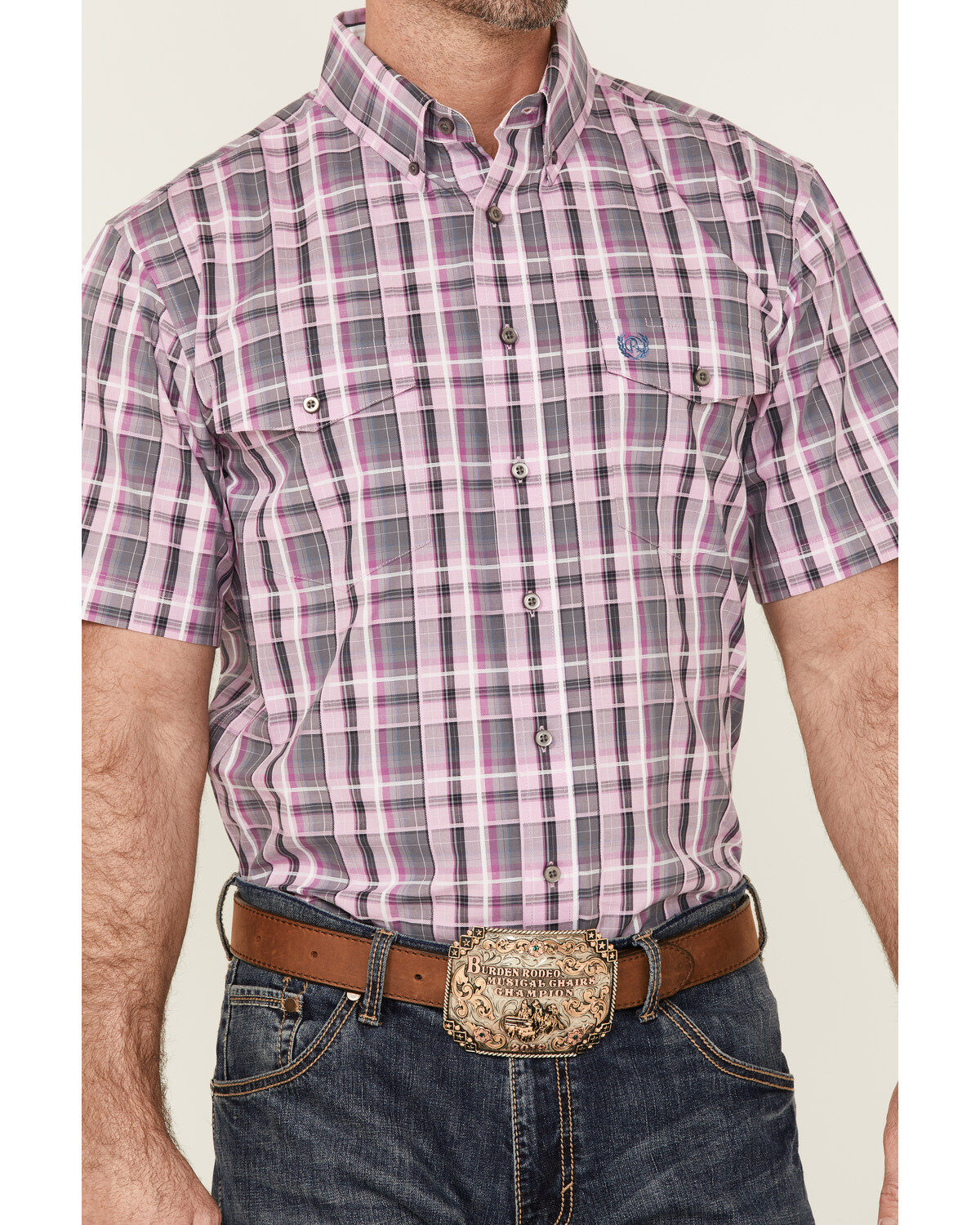 Image #3 - Panhandle Select Men's Small Plaid Print Short Sleeve Button-Down Western Shirt, , hi-res