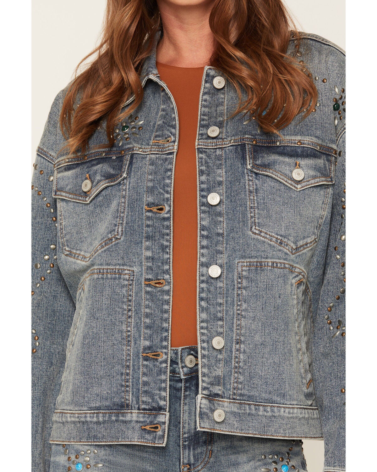 Image #3 - Shyanne Women's Spirit Studded Oversized Denim Jacket, Medium Wash, hi-res