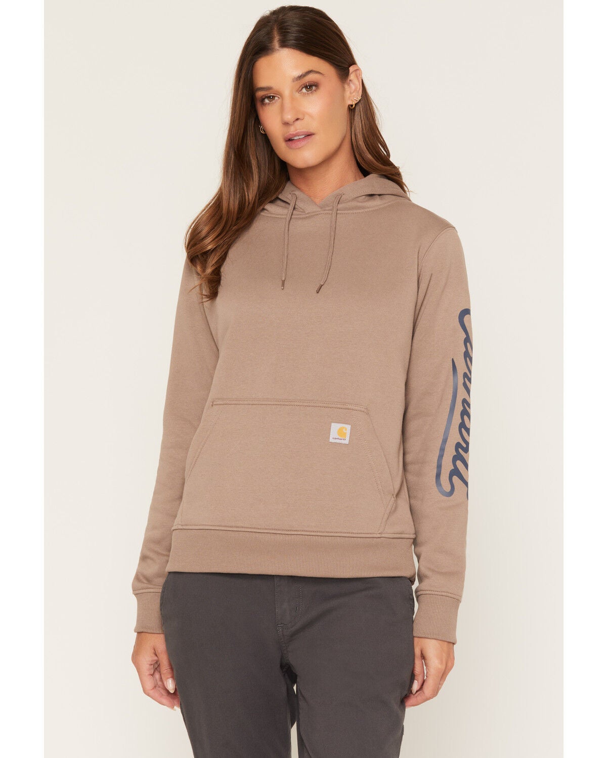 Carhartt Women's Sawyer Script Midweight Relaxed Fit Hoodie, Brown, hi-res