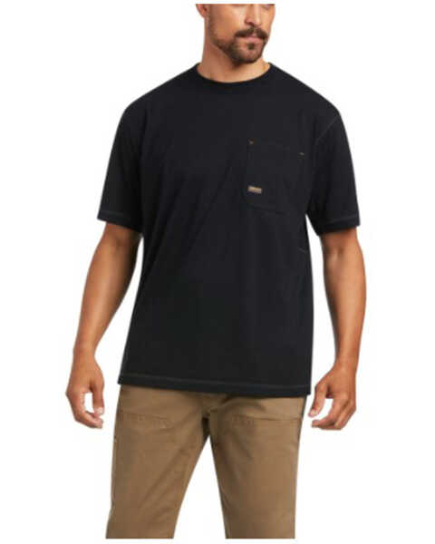 Ariat Men's Black Rebar Workman Reflective Flag Graphic Short Sleeve Work T-Shirt - Tall , Black, hi-res