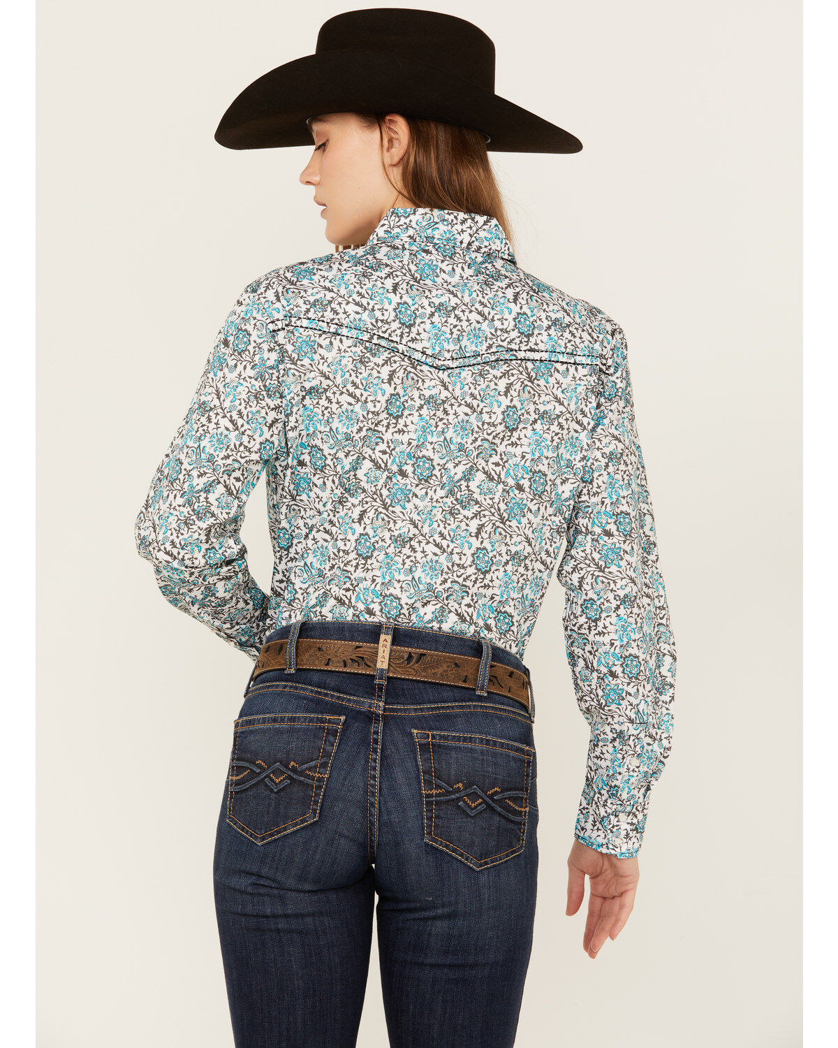 Image #4 - Cowgirl Hardware Floral Print Long Sleeve Snap Western Shirt, Turquoise, hi-res