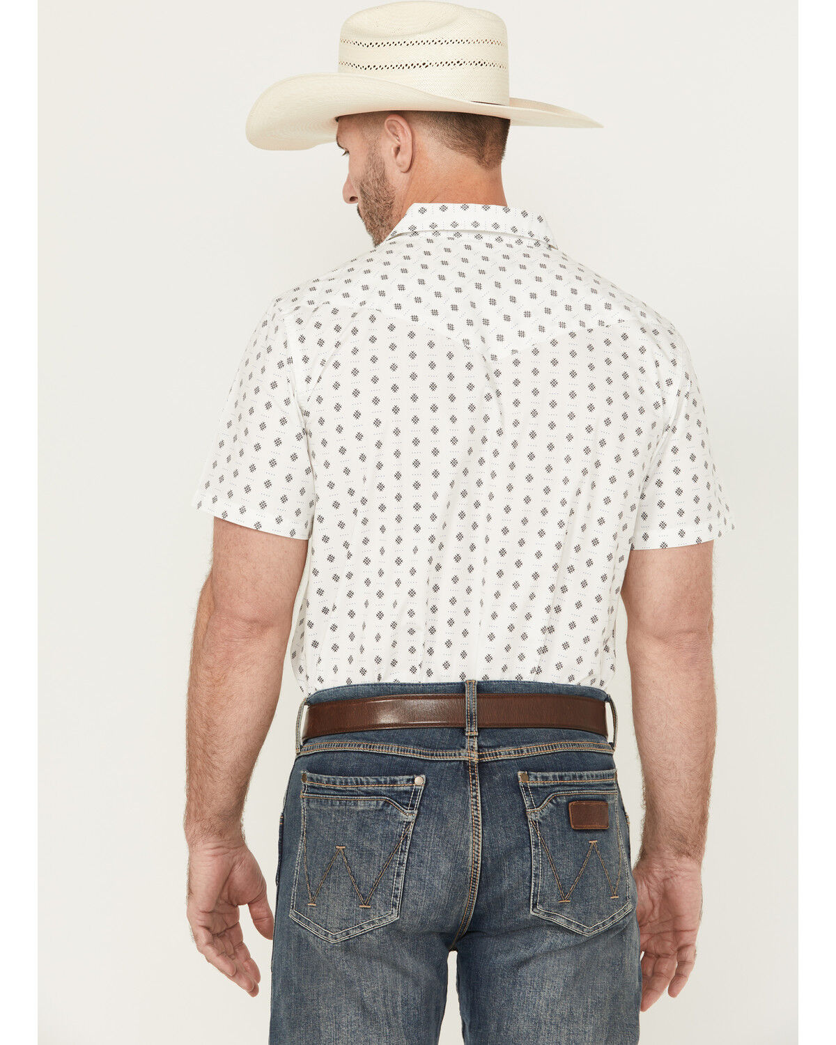 Image #4 - Gibson Trading Co Men's Sun Dial Geo Print Short Sleeve Snap Stretch Western Shirt, White, hi-res