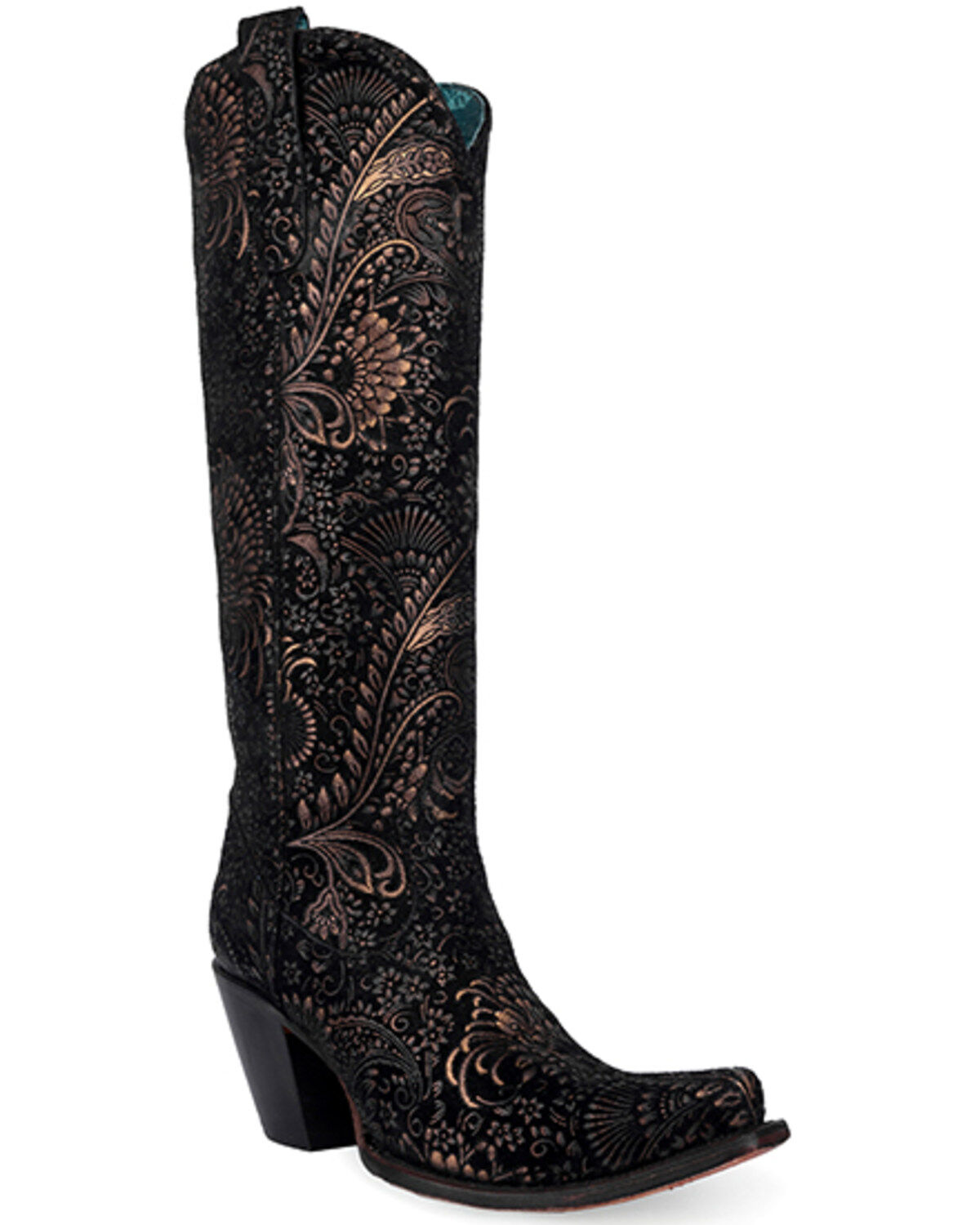 Corral Women's Floral Tall Western Boots - Snip Toe, Gold, hi-res