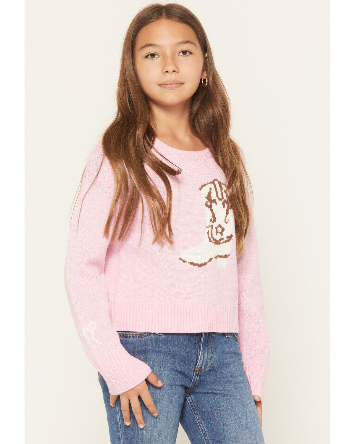 Image #1 - Originality Girls' Cowboy Boot Sweater, Pink, hi-res