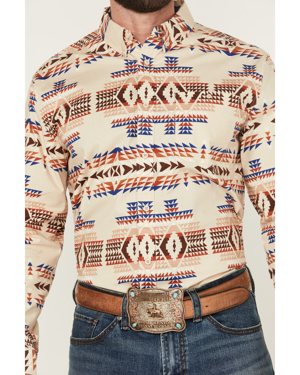 Image #3 - RANK 45® Men's Pablo Southwestern Print Long Sleeve Button-Down Western Shirt, Cream, hi-res
