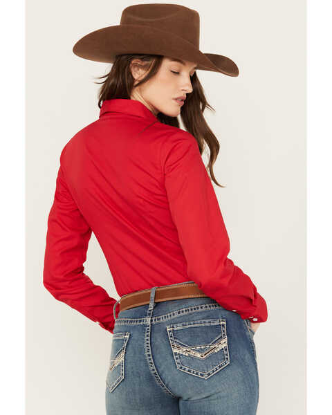 Cinch Women's Solid Red Button-Down Western Shirt, Red, hi-res
