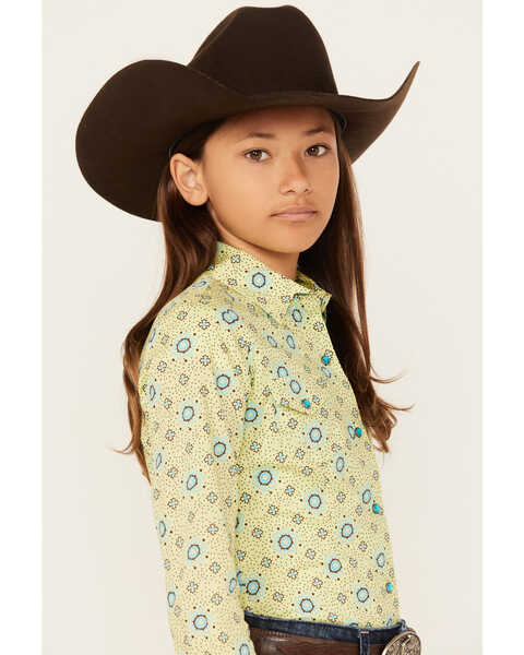 Image #2 - Cruel Girl Girls' Geo Print Long Sleeve Snap Western Shirt, Bright Green, hi-res