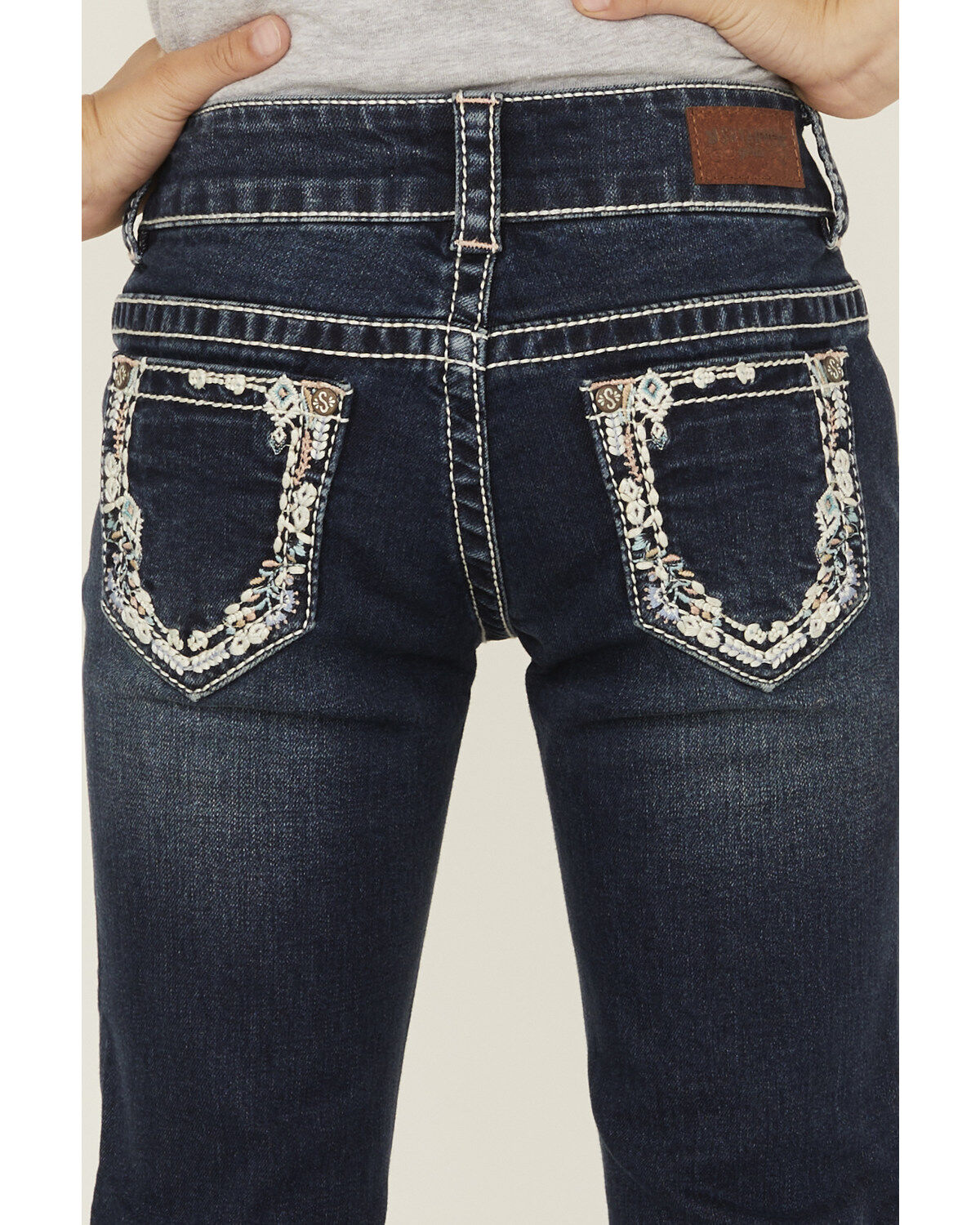 Image #4 - Shyanne Little Girls' Southwestern Floral Border Pocket Stretch Bootcut Denim Jeans, Blue, hi-res
