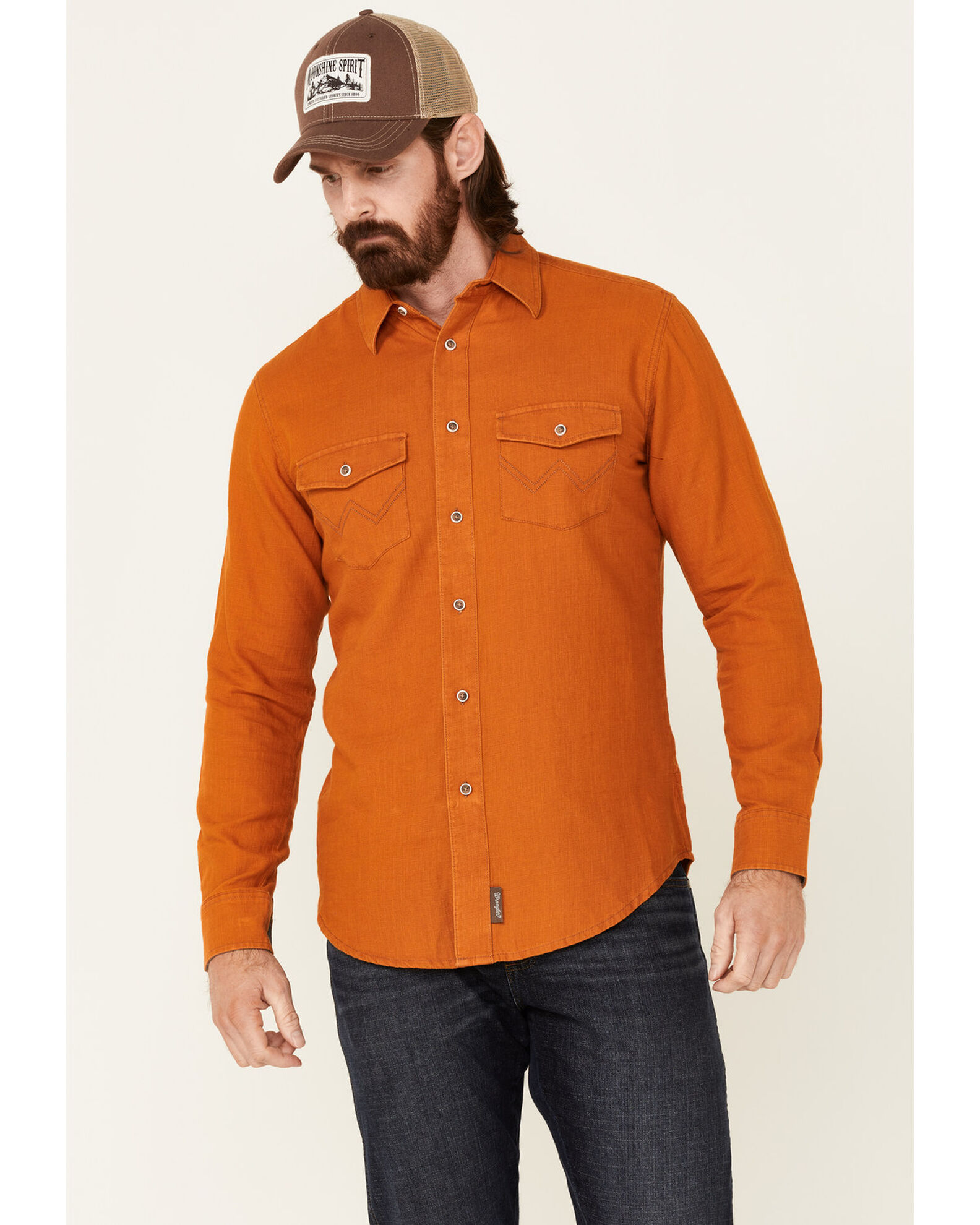 Wrangler Retro Premium Men's Solid Amber Long Sleeve Button Down