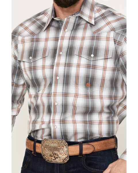 Image #3 - Roper Men's Amarillo Plaid Print Long Sleeve Western Snap Shirt, Grey, hi-res