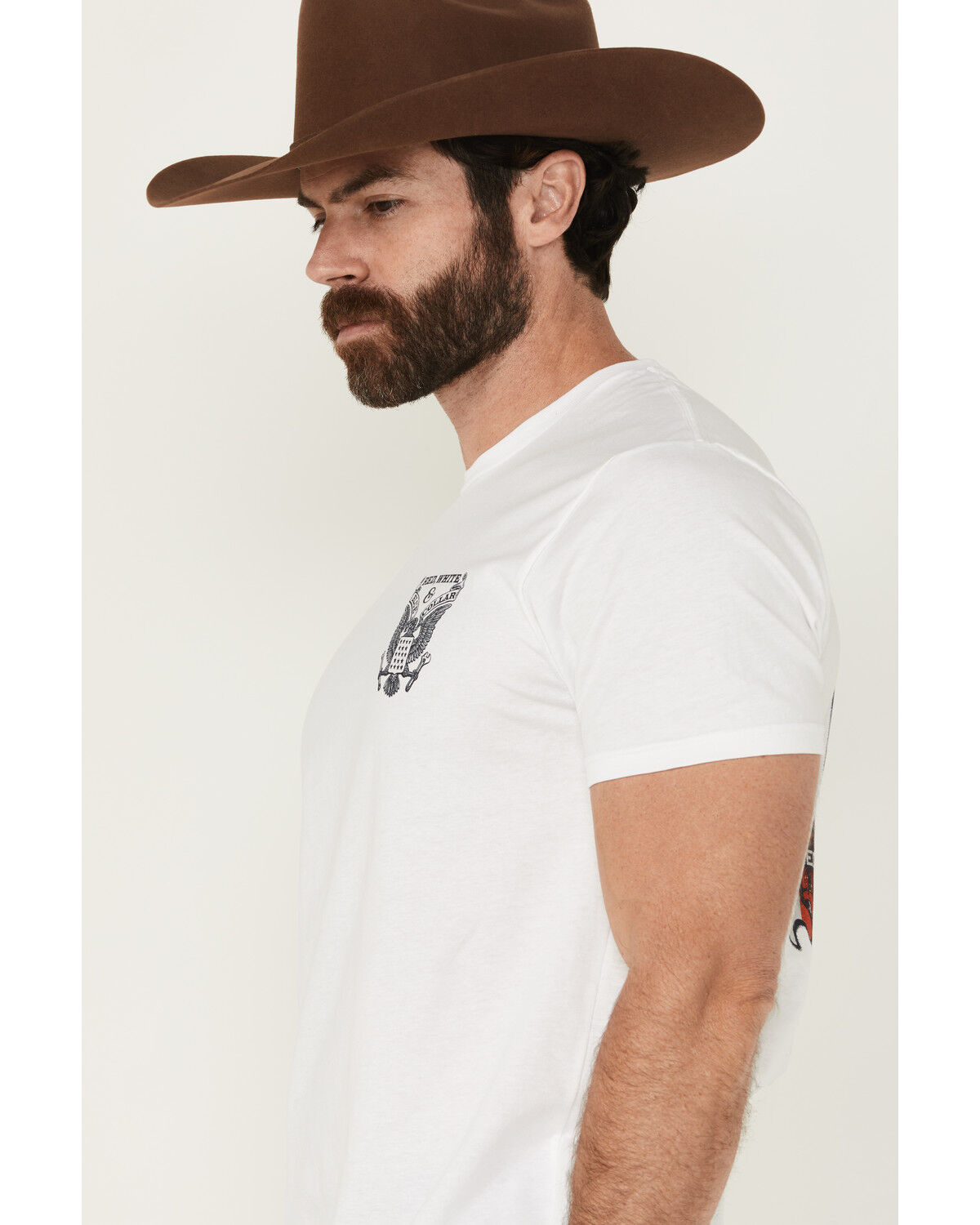 Product Name:  Buckwear Men's Red, White & Blue Collar Short Sleeve Graphic T-Shirt