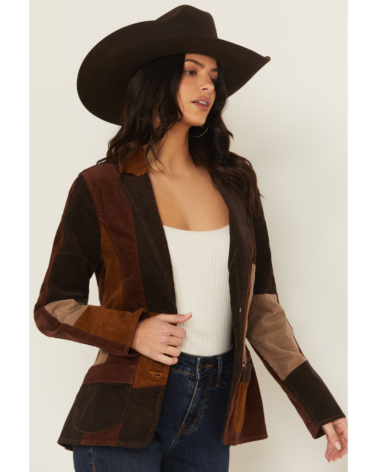 Image #2 - Wrangler X Lainey Wilson Women's Corduroy Patchwork Blazer, Brown, hi-res