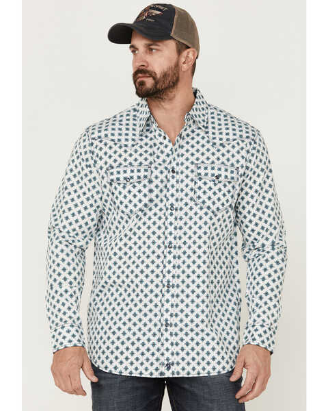 Moonshine Spirit Men's Southwestern Geo Print Long Sleeve Snap Western Shirt , Ivory, hi-res