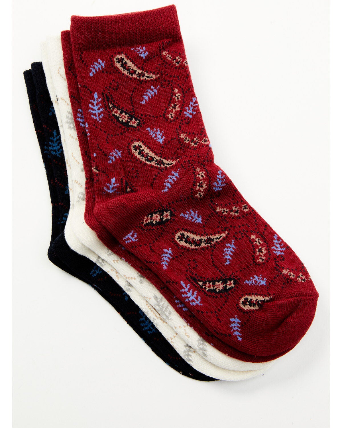 Shyanne Girls' Libby Paisley Crew Socks - 3-Pack, Cream, hi-res