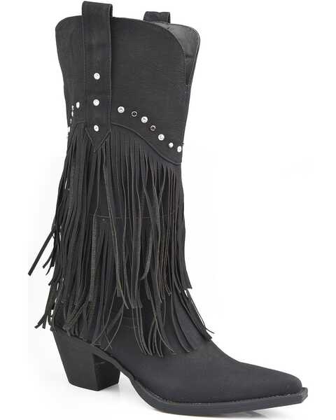 Roper Women's Fringe Western Boots, Black, hi-res