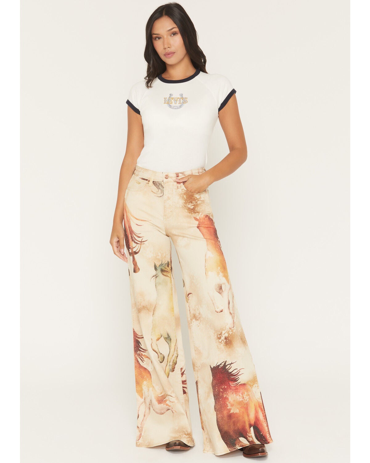 Wrangler X Lainey Wilson Women's High Rise Horse Wide Leg Stretch Denim Jeans, Multi, hi-res