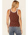 Image #4 - Wild Moss Women's Floral Print Ribbed Pointelle Tank Top, Brown, hi-res