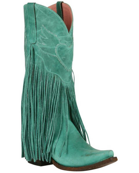 Image #1 - Junk Gypsy by Lane Women's Dreamer Fringe Western Boots - Snip Toe, Turquoise, hi-res