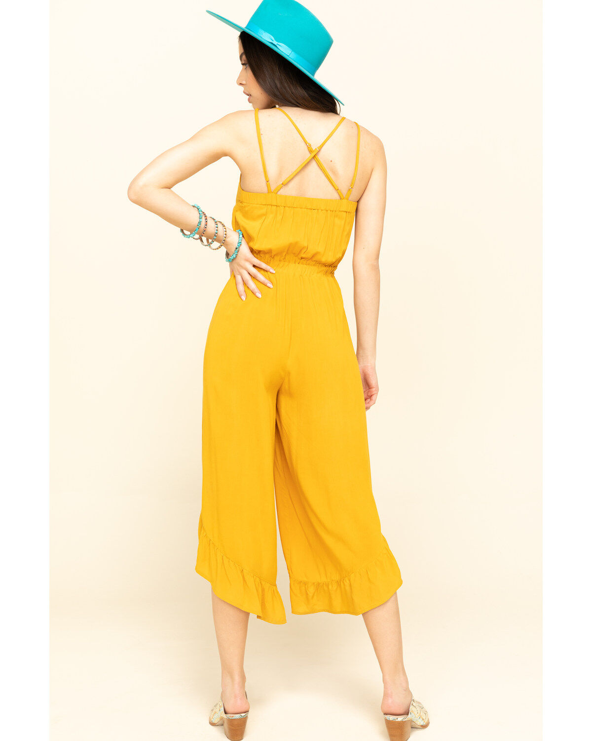 Image #4 - Rock & Roll Denim Women's Squash Blossom Embroidered Culotte Jumpsuit, , hi-res