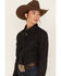 Rough Stock by Panhandle Women's Lurex Stripe Long Sleeve Snap Western Shirt, Black, hi-res