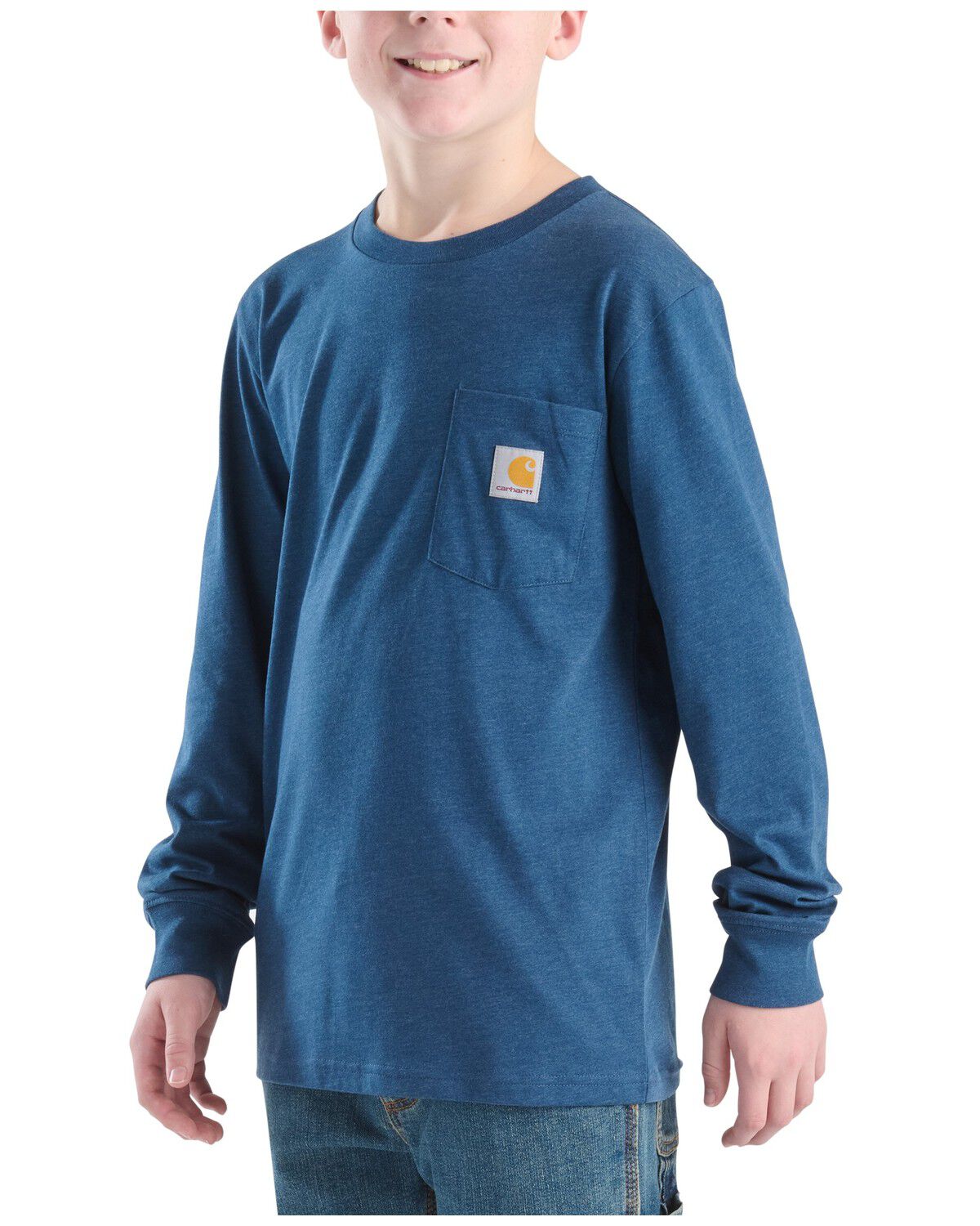 Image #2 - Carhartt Boys' Logo Long Sleeve Graphic Pocket T-Shirt, Blue, hi-res