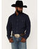 Panhandle Men's Dobby Stripe Long Sleeve Snap Shirt , Navy, hi-res