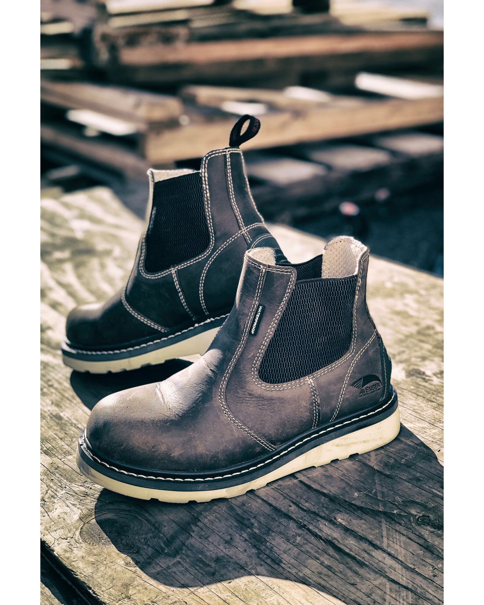 Image #8 - Avenger Women's Waterproof Chelsea Work Boots - Soft Toe, Brown, hi-res