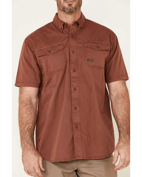 Ariat Men's Henna Solid Rebar Washed Twill Short Sleeve Button Down Work Shirt , Brown, hi-res