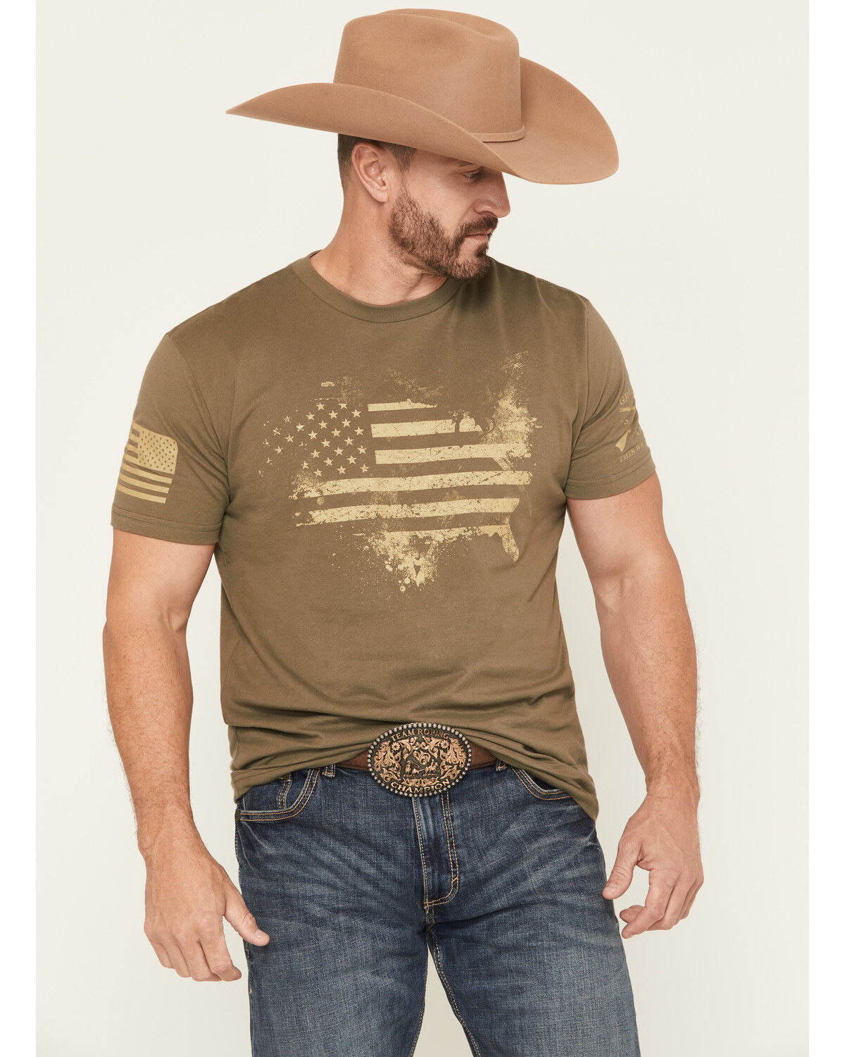 Image #1 - Grunt Style Men's American Acid Short Sleeve Graphic T-Shirt, Olive, hi-res